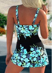 Floral Print Tie Cyan One Piece Swimdress