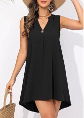 Sleeveless Button Short Black Cover Up