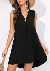 Sleeveless Button Short Black Cover Up
