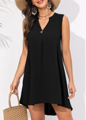 Sleeveless Button Short Black Cover Up