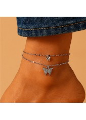 Silvery White Alloy Butterfly Detail Anklet
