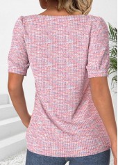 Button Pink Short Sleeve Asymmetrical Neck T Shirt