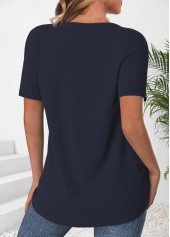 Button Navy Short Sleeve Round Neck T Shirt