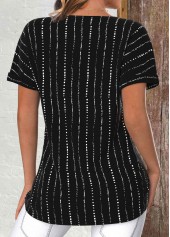Striped Lightweight Black Short Sleeve Round Neck T Shirt