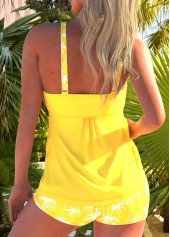 Tropical Plants Print Smocked Yellow Tankini Set