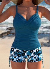 Leopard Ruched Peacock Blue Tankini Set