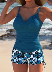 Leopard Ruched Peacock Blue Tankini Set