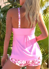 Floral Print Ruched Pink Tankini Set