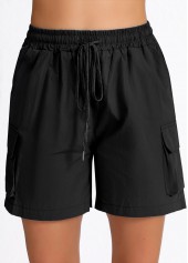 Black Elastic Waist Pocket High Waisted Shorts
