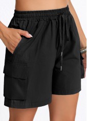 Black Elastic Waist Pocket High Waisted Shorts