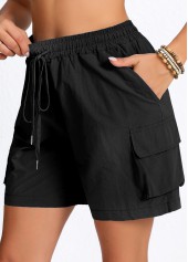 Black Elastic Waist Pocket High Waisted Shorts