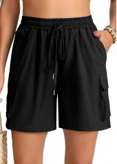 Black Elastic Waist Pocket High Waisted Shorts