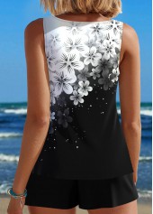 Floral Print Cut Out Black Tankini Set