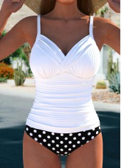 Polka Dot Surplice White Tankini Set