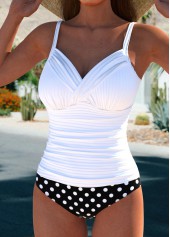 Polka Dot Surplice White Tankini Set