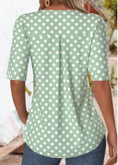 Polka Dot Ruffle Green Short Sleeve T Shirt