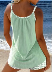 Geometric Print Bowknot Sage Green Tankini Set