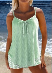 Geometric Print Bowknot Sage Green Tankini Set