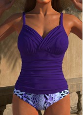 Animal Print Ruched Purple Tankini Set