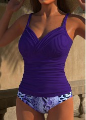 Animal Print Ruched Purple Tankini Set