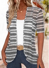 Textured Fabric Multi Color Short Sleeve Light Cardigan