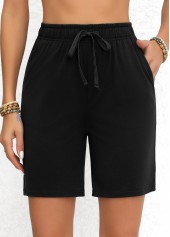 Double Side Pockets Elastic Waist Black High Waisted Shorts
