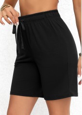 Double Side Pockets Elastic Waist Black High Waisted Shorts