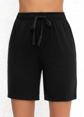 Double Side Pockets Elastic Waist Black High Waisted Shorts
