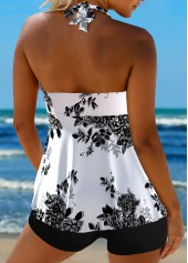 Floral Print Criss Cross White Tankini Top-No Bottom