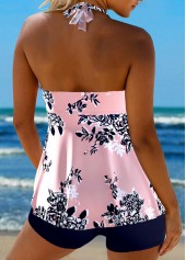 Floral Print Criss Cross Pink Tankini Top-No Bottom