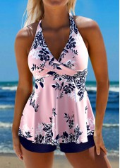 Floral Print Criss Cross Pink Tankini Top-No Bottom