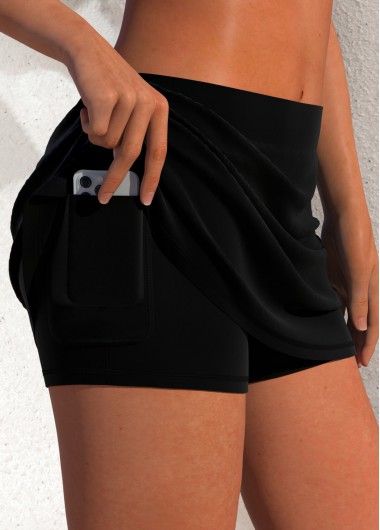 Mid Waist Pocket Black Side Slit Pantskirt