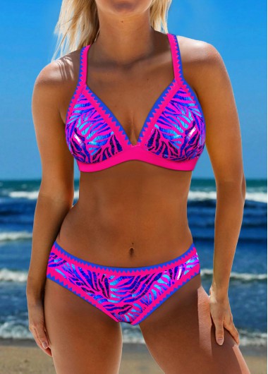 Tie Back Contrast Binding Hot Stamping Bikini Set