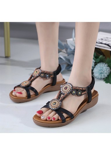 Black Tribal Print Open Toe Falt Scandals