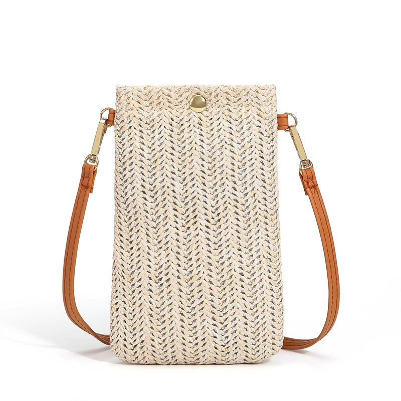 Weave Design Beige Magnetic Crossbody Bag