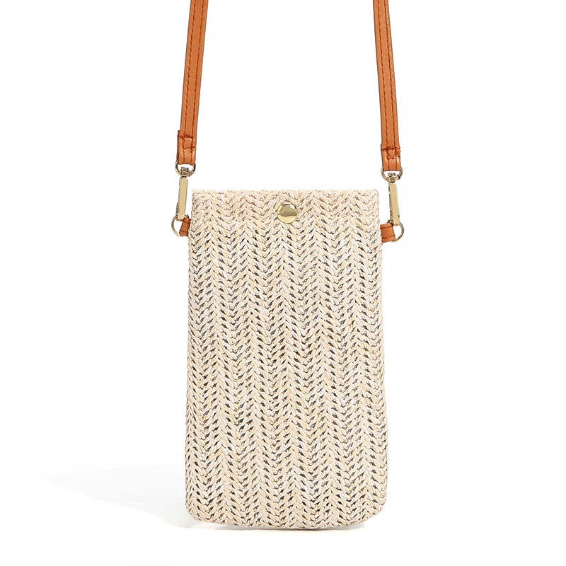 Weave Design Beige Magnetic Crossbody Bag
