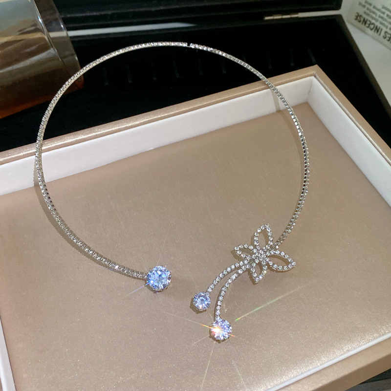 Rhinestone Silvery White Butterfly Alloy Necklace