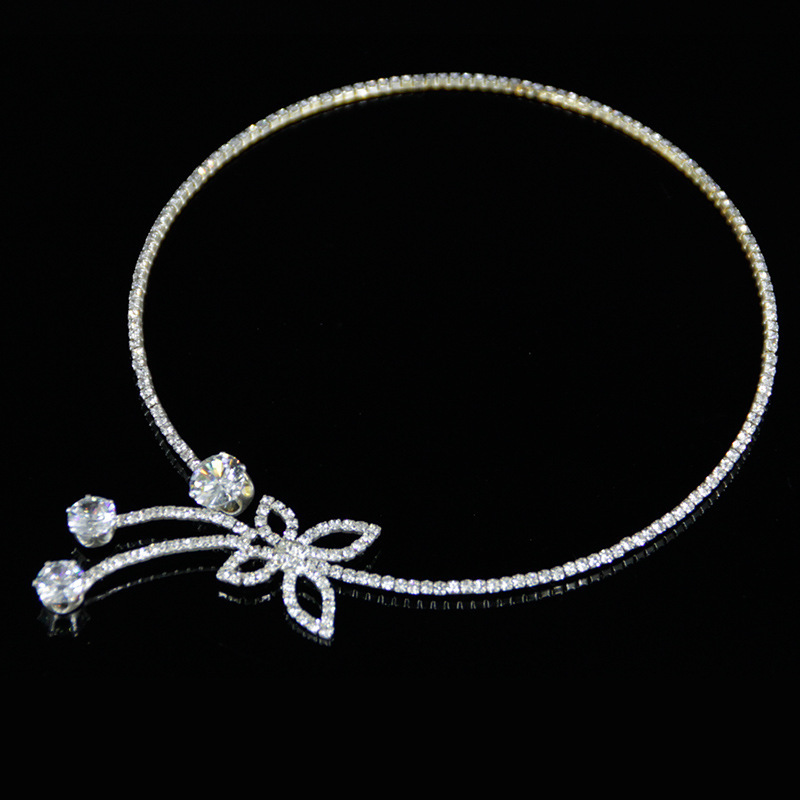 Rhinestone Silvery White Butterfly Alloy Necklace