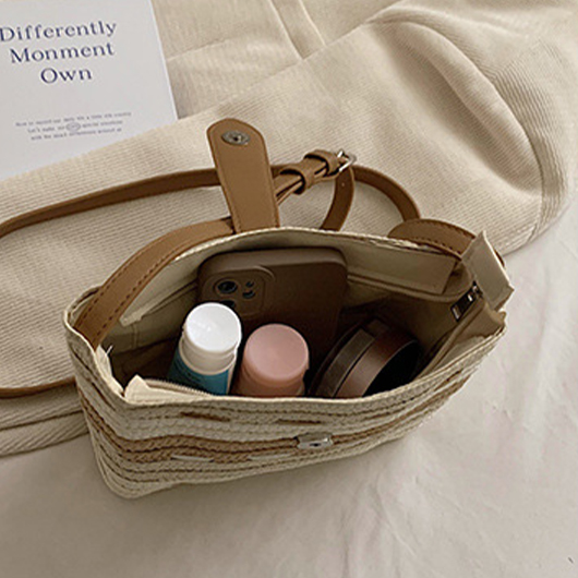 Light Camel Striped Hasp Crossbody Bag USD 26.98