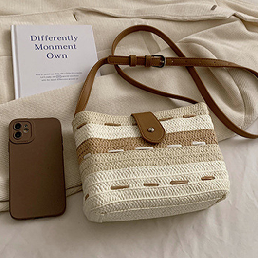 Light Camel Striped Hasp Crossbody Bag USD 26.98