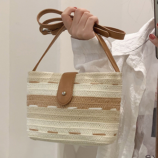 Light Camel Striped Hasp Crossbody Bag USD 26.98