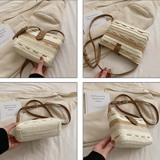 Light Camel Striped Hasp Crossbody Bag USD 26.98