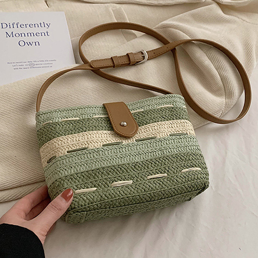 Olive Green Striped Hasp Crossbody Bag USD 26.98