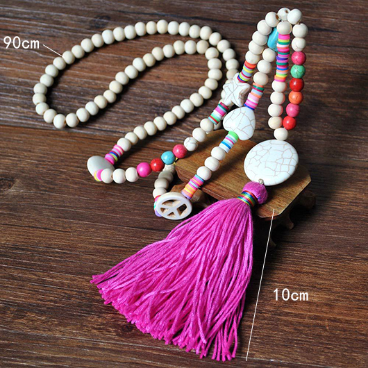 Love Tassel Resin Bead Necklace With Rainbow Copper Pendant And Tassel For Women