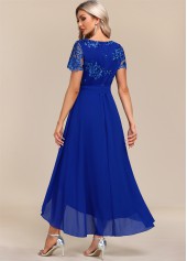 Belted Sapphire Blue Lace Patchwork Maxi Dress