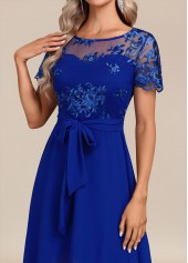 Belted Sapphire Blue Lace Patchwork Maxi Dress