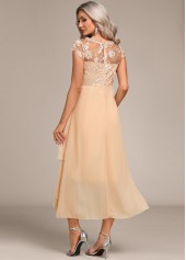 Round Neck Lace Champagne High Low Dress