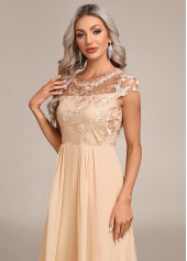 Round Neck Lace Champagne High Low Dress