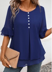 Layered Navy Short Sleeve Round Neck Blouse
