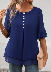Layered Navy Short Sleeve Round Neck Blouse